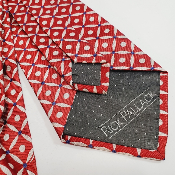 Rick Pallack Red Geometric Pattern Necktie Silk Neck Tie - Picture 4 of 5